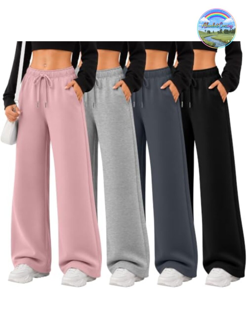 Wide Leg Sweatpants for Women 4 Pack Baggy High Rise Drawstring